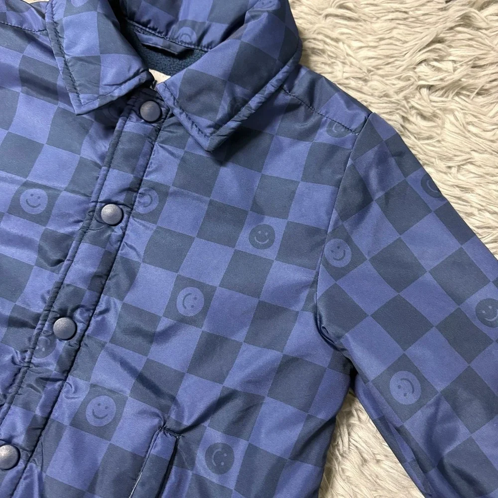 Old Navy Puffer Jacket Blue & Navy Smiley Checkered Toddler Boy 3T Winter